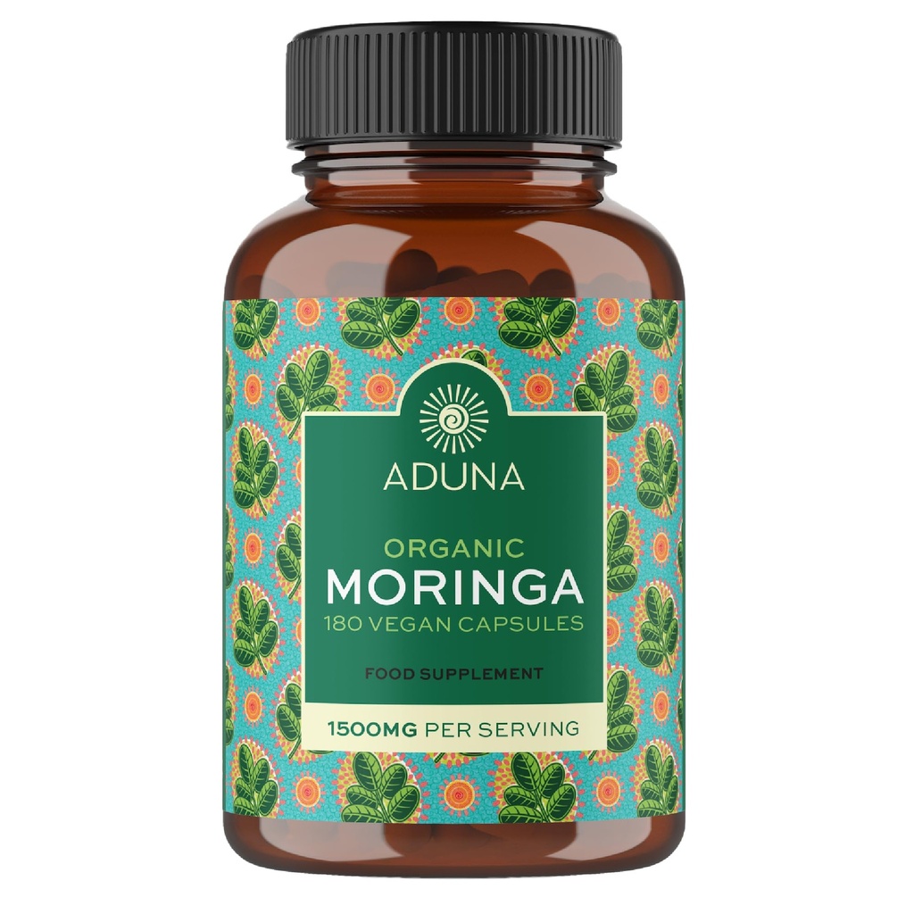 Aduna Organik Moringa Capsules 1500 mg |% 100 Pure Moringa Leaf for Energy, Immunity & Focus | Natural Plant-Based Food Supplement for Tiredness, Recovery & Emfeeding | 180 Vegan Capsules