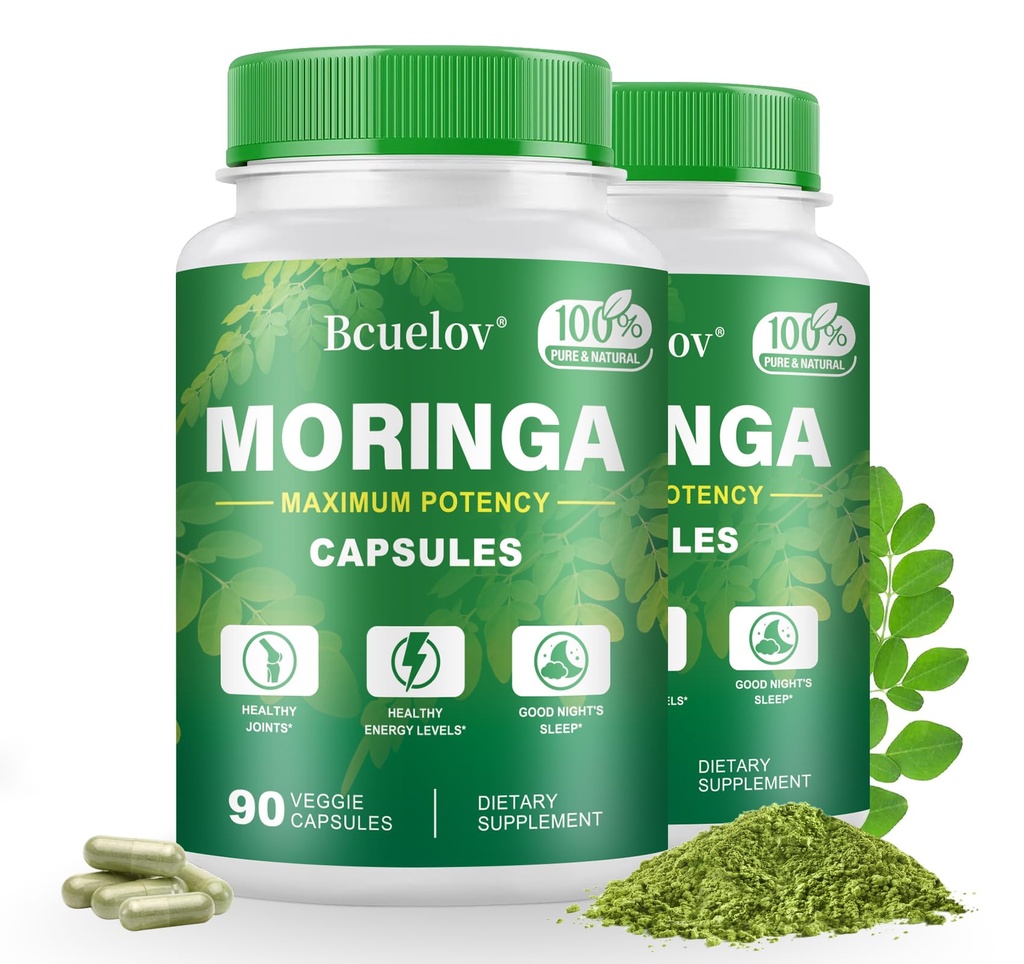 Moringa Capsules 2 Şişeler | 800 mg Pure Moringa Toz Capsules – Supports Energy, Immune Support, Gut Health, Green Superfood Contains Vitamins & Amino Asits