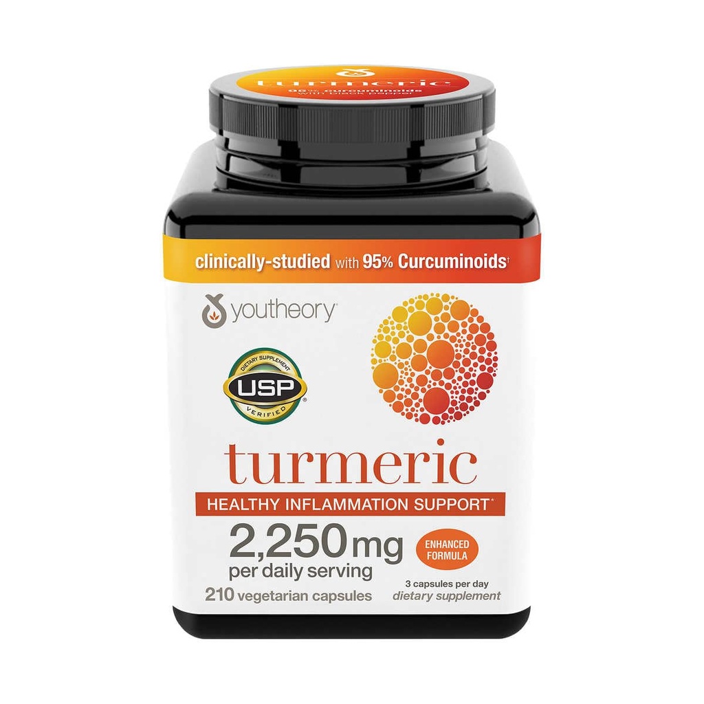 Youthory Turmeric Health Inflammation Support, Discoverd Formula (2250 mg per Daily Service) 210 Count (1.5 km)