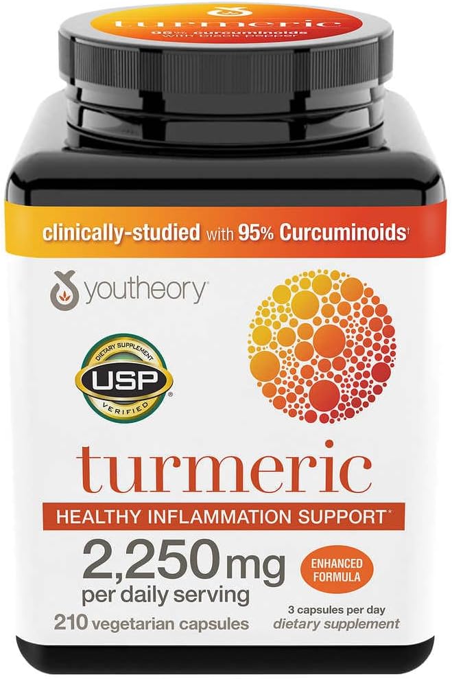 Youthory Turmeric Health Inflammation Support, Discoverd Formula (2250 mg per Daily Service) 210 Count (1.5 km)