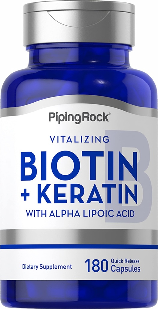 Piping Rock Biotin 5000mcg | 180 Capsules | Plus Keratin ve Alfa Lipoic Asit | Non-GMO, Gluten Free Supplement Supplement Supplement