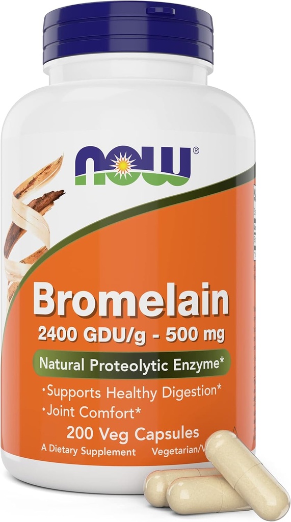 Şimdi Bromelain 500 mg, 200 Veg Capsules - Natural Pineapple, Proteolytic Enzyme Supplement, 2400 GDU