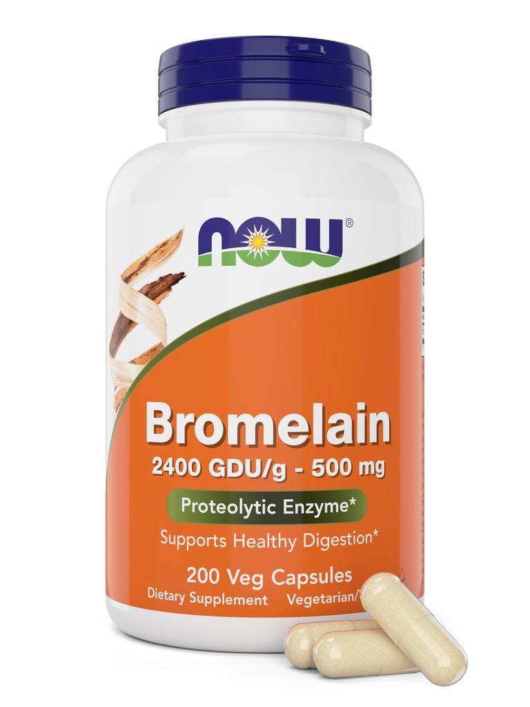 Şimdi Bromelain 500 mg, 200 Veg Capsules - Natural Pineapple, Proteolytic Enzyme Supplement, 2400 GDU