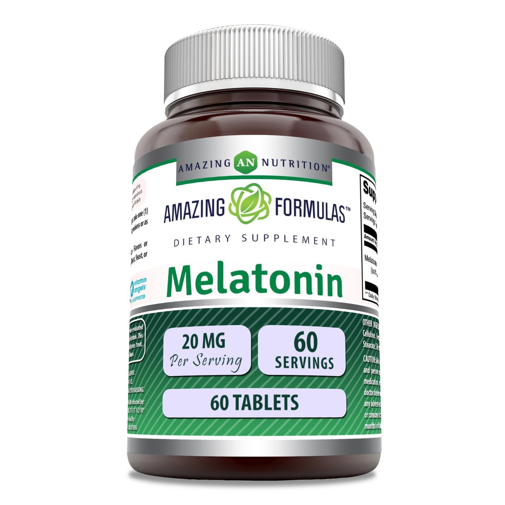 Amazing Formulas Melatonin Supplement | 20 Mg Per | Tabletler | No-GMO | Gluten-Free | ABD'de Yapılacak (1 Pack, 60 Count)