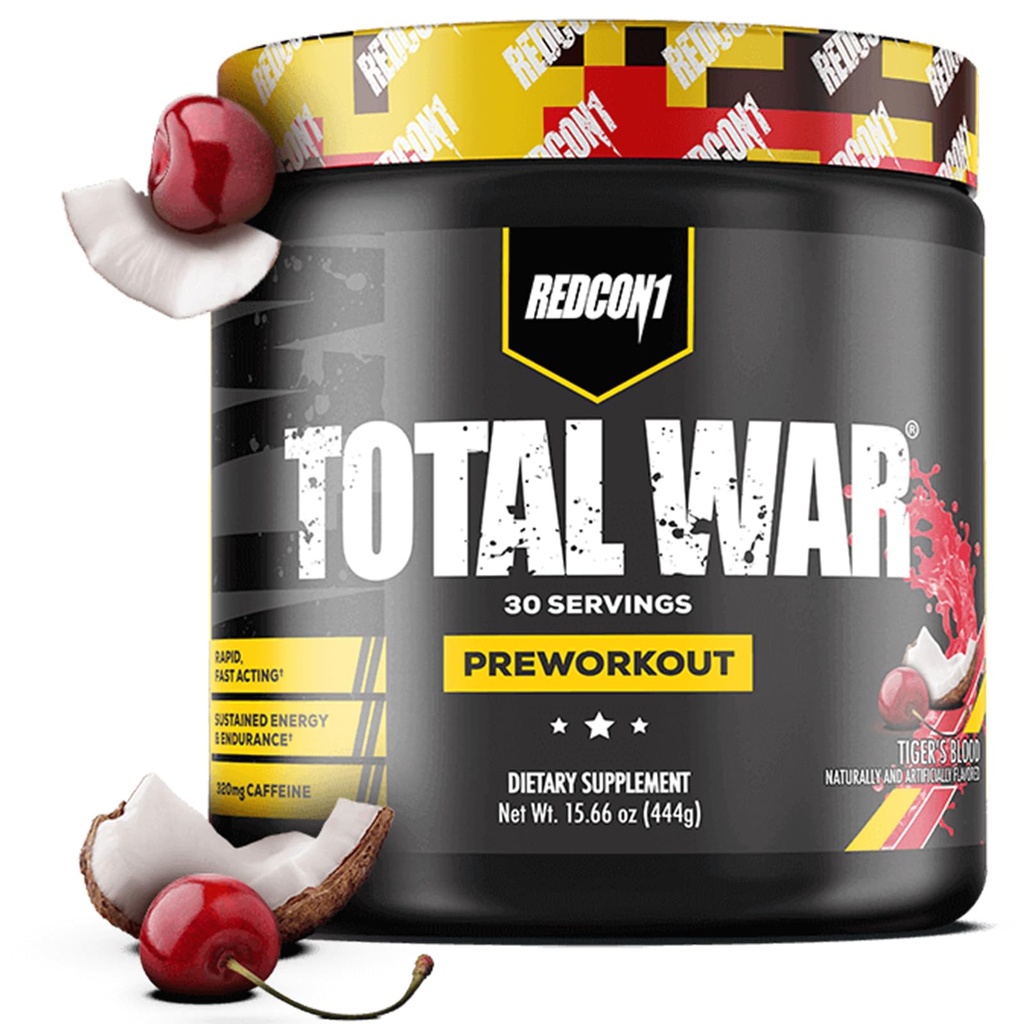 REDCON1 Total War Pre Workout, Tiger's Blood - L Citrulline, Malic Acid, Green Tea Leaf Extract for Pump Boosting Pre Workout for Women & Men - 3.2g Beta Alanine to Reduce E exhaustedion (30 hizmet)