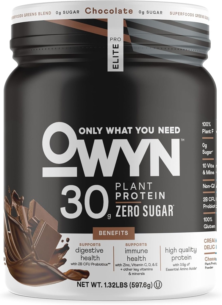 OWYN Only What You Need Pro Elite High protein Toz, 30g Vegan protein for Workout Recovery, Delicious Smooth Taste, Zero Sugar, Low Net Carbs, Chocolate, 12 Services (1.32 LB)