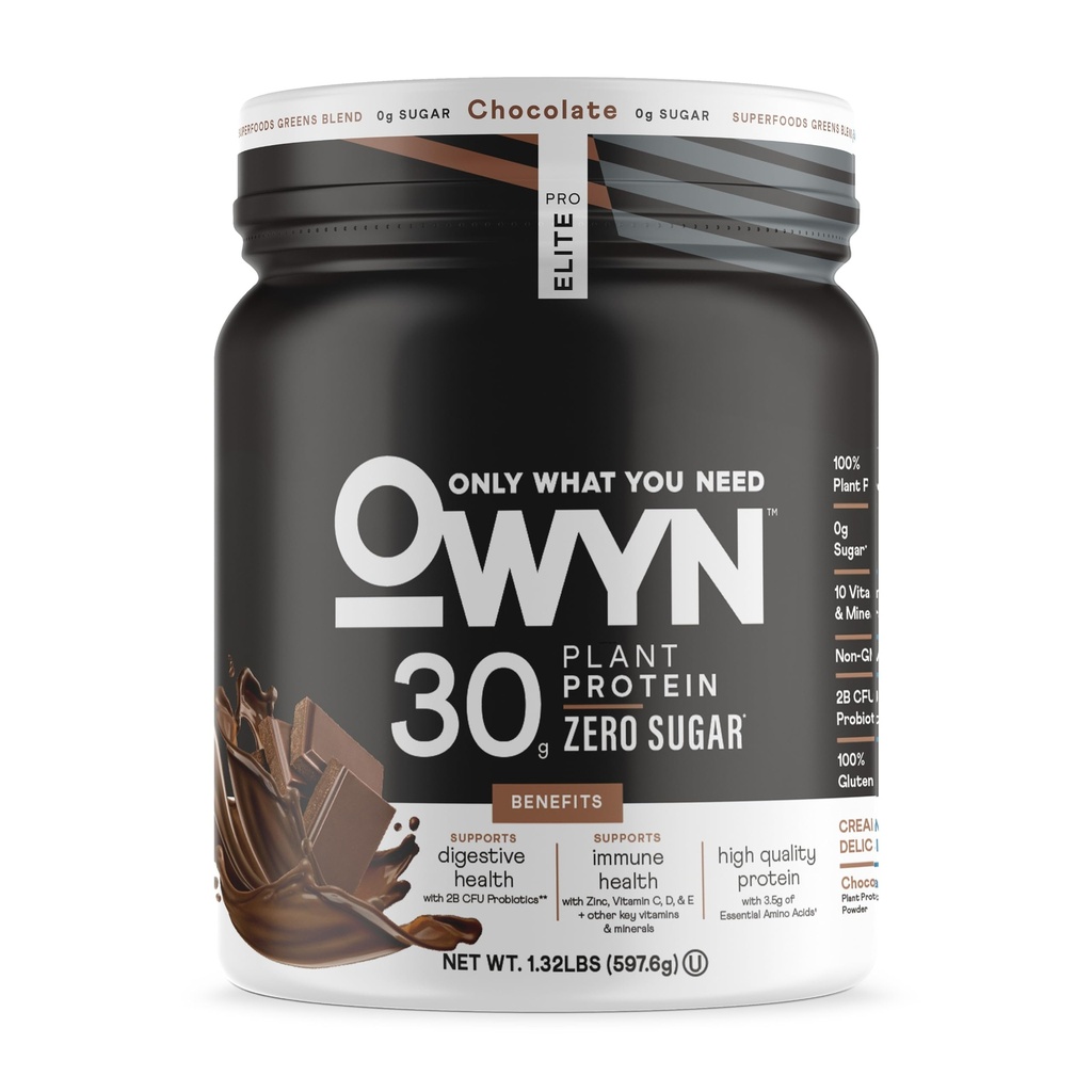 OWYN Only What You Need Pro Elite High protein Toz, 30g Vegan protein for Workout Recovery, Delicious Smooth Taste, Zero Sugar, Low Net Carbs, Chocolate, 12 Services (1.32 LB)