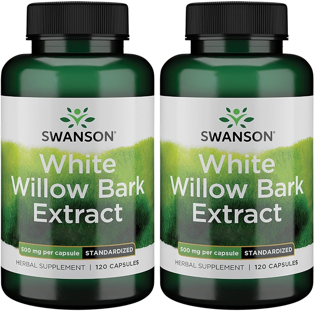 Swanson White Willow Bark Ekstraksiyon - Ortak Destek ve Kas Yardımı - 15 Salicin'e Standartlaşmış - No Stomach Irritation - (120 Capsules, 500 mg each) (2 Pack)