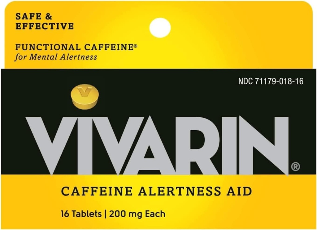 Vivarin, Caffeine Pills, Her Tablette 200 mg Caffeine, Güvenli ve Etkili Bir şekilde Awake, Alertness Aid, Energy Supplement, 16 Tablet - 5 Pack