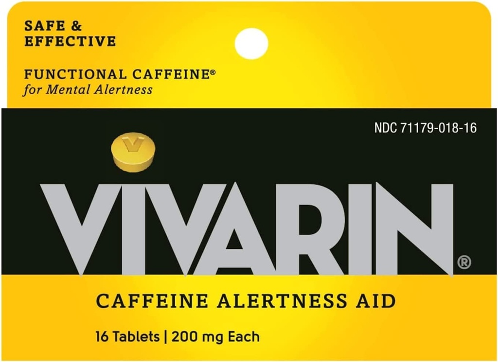 Vivarin, Caffeine Pills, Her Tablette 200 mg Caffeine, Güvenli ve Etkili Bir şekilde Awake, Alertness Aid, Energy Supplement, 16 Tablet - 5 Pack
