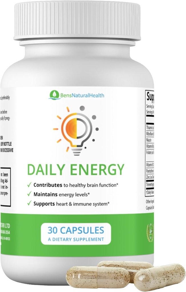 Ben's Natural Health Daily Energy B-Vitamin Complex με TMG και ψευδάργυρο για τη φυσική ενέργεια, το στρες, την εστίαση & ανοσοποιητική υποστήριξη, 30 κάψουλες
