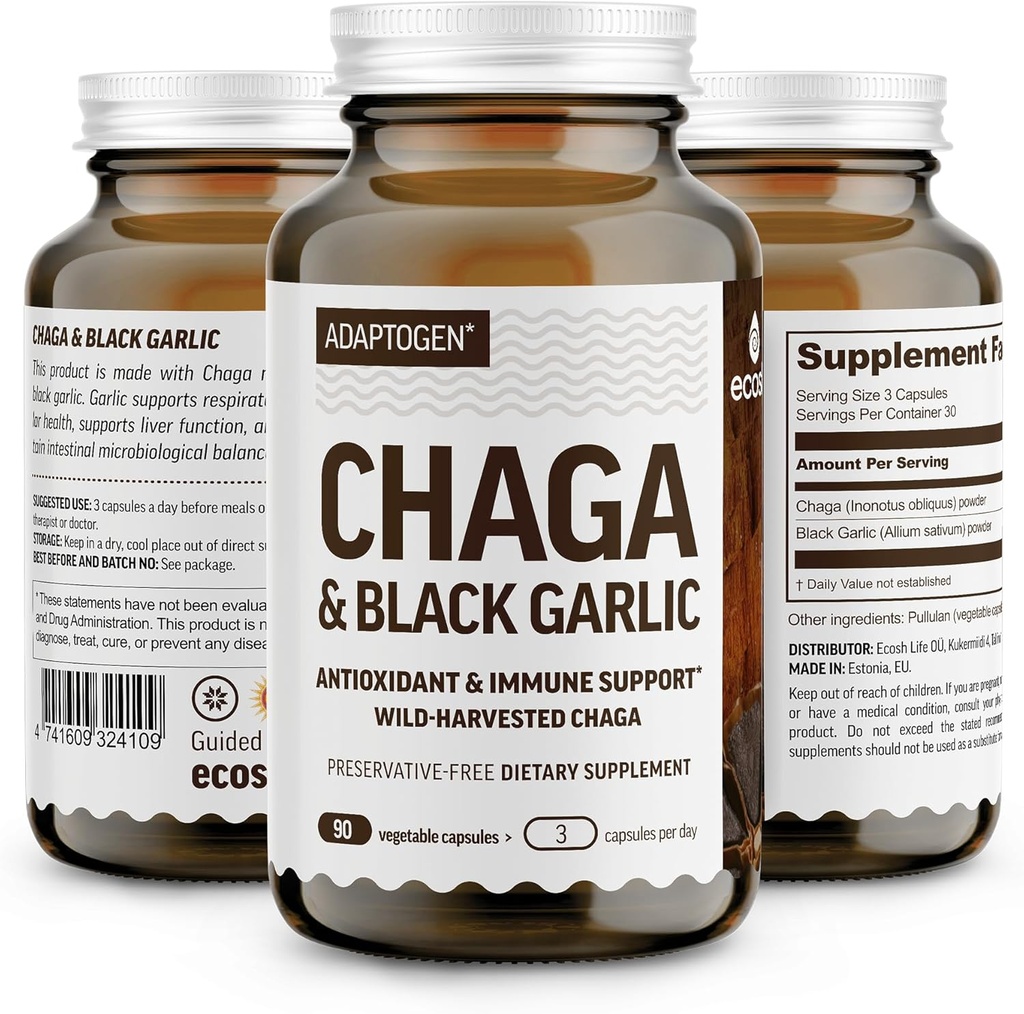 100% Real Wild Chaga Mushroom & Aged Black Σκόρδο κάψουλες σκόνη - Αντιοξειδωτικό & ανοσοποιητικό συμπλήρωμα υποστήριξης 