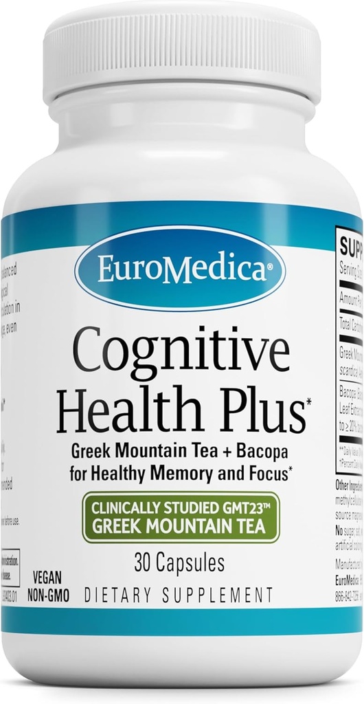 EuroMedica Bilişsel Sağlık Plus - Focus & Memory - Non-GMO & Vegan Supplement with Greek Mountain Tea & Botanicals - 30 Capsules (30 Hizmet)