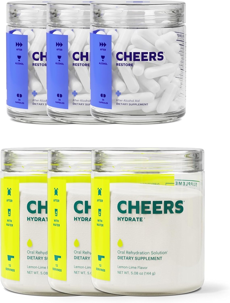 Cheers Classic Combo | Restore + Hydrate | Rehidrat & Feel Better After Drink | DHM, L-Cysteine, B-Vitamins, Electrolytes | 12 Dos Every | Liver Support | Elektrolyte Supplements