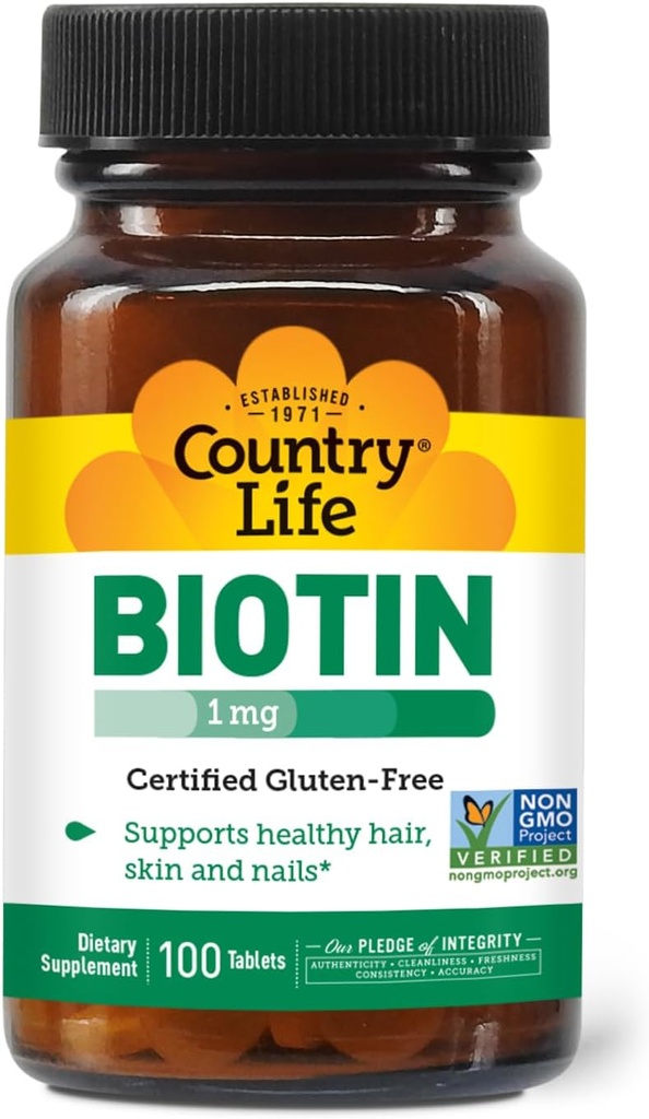 Ülke Life Biotin 1mg Sağlıklı Saç, Skin & Nails, 100 Tablet, Sertifikalı Gluten Ücretsiz, Onaylı Vegan, Onaylanmamış Helal, Non-GMO