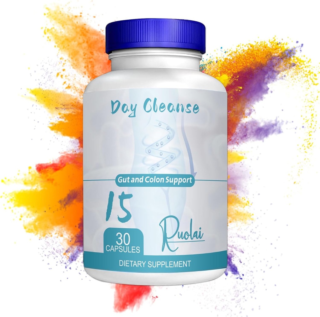 Ruolai 15 Gün Gut Cleanse Gut ve Kolon Desteği, Senna Leaf ve Psyllium Husk ile Detox Cleanse, Düzenliliği Destekleyin, Bloating Azaltın, Natural Formula