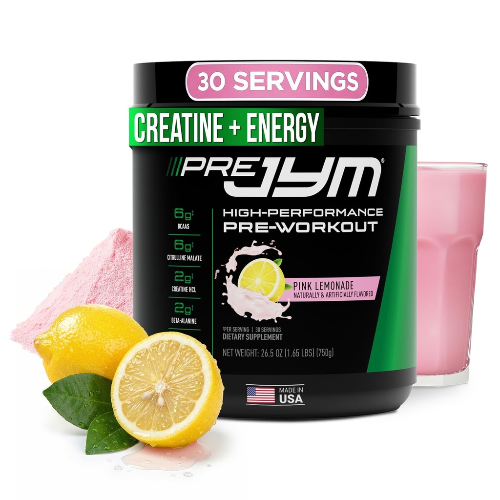 JYM Supplement Science Pre JYM Pink Lemonade Pre Workout Toz for Men & Women, BCAAs, Nootropics, Citrulline, Beta-Alanine, Betaine, Taurine, Huperzine, 30 Hizmet