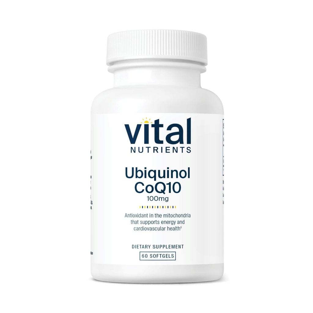 Vital Nutrients Ubiquinol CoQ10 100 mg | Aktif Coenzyme Q10 | Potent Antioksidan Kariovascular ve Beyin Sağlığına Destek * | Gluten ve Dairy Free | 60 Vegetarian Softgels