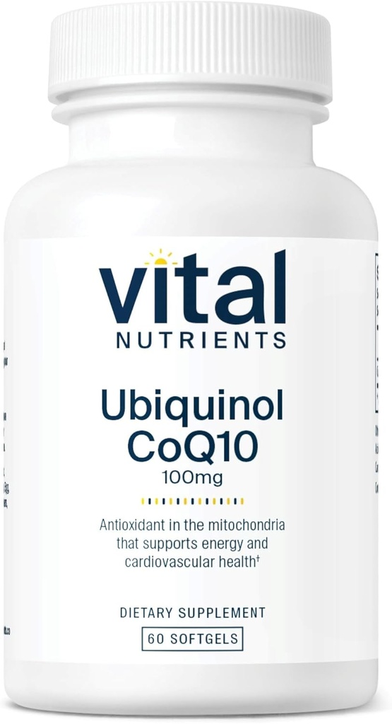 Vital Nutrients Ubiquinol CoQ10 100 mg | Aktif Coenzyme Q10 | Potent Antioksidan Kariovascular ve Beyin Sağlığına Destek * | Gluten ve Dairy Free | 60 Vegetarian Softgels