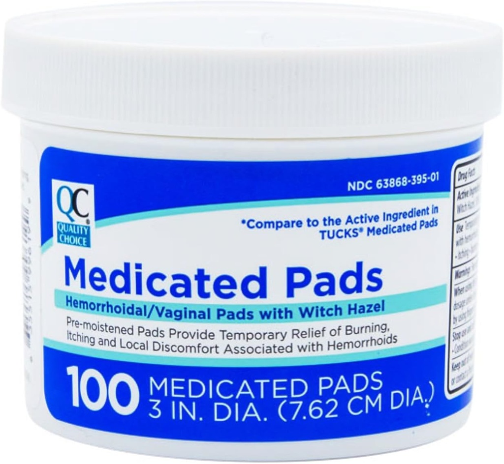 Quality Choice Hemorrhoidal Pads Medicated Cooling Relief 100 Count Each