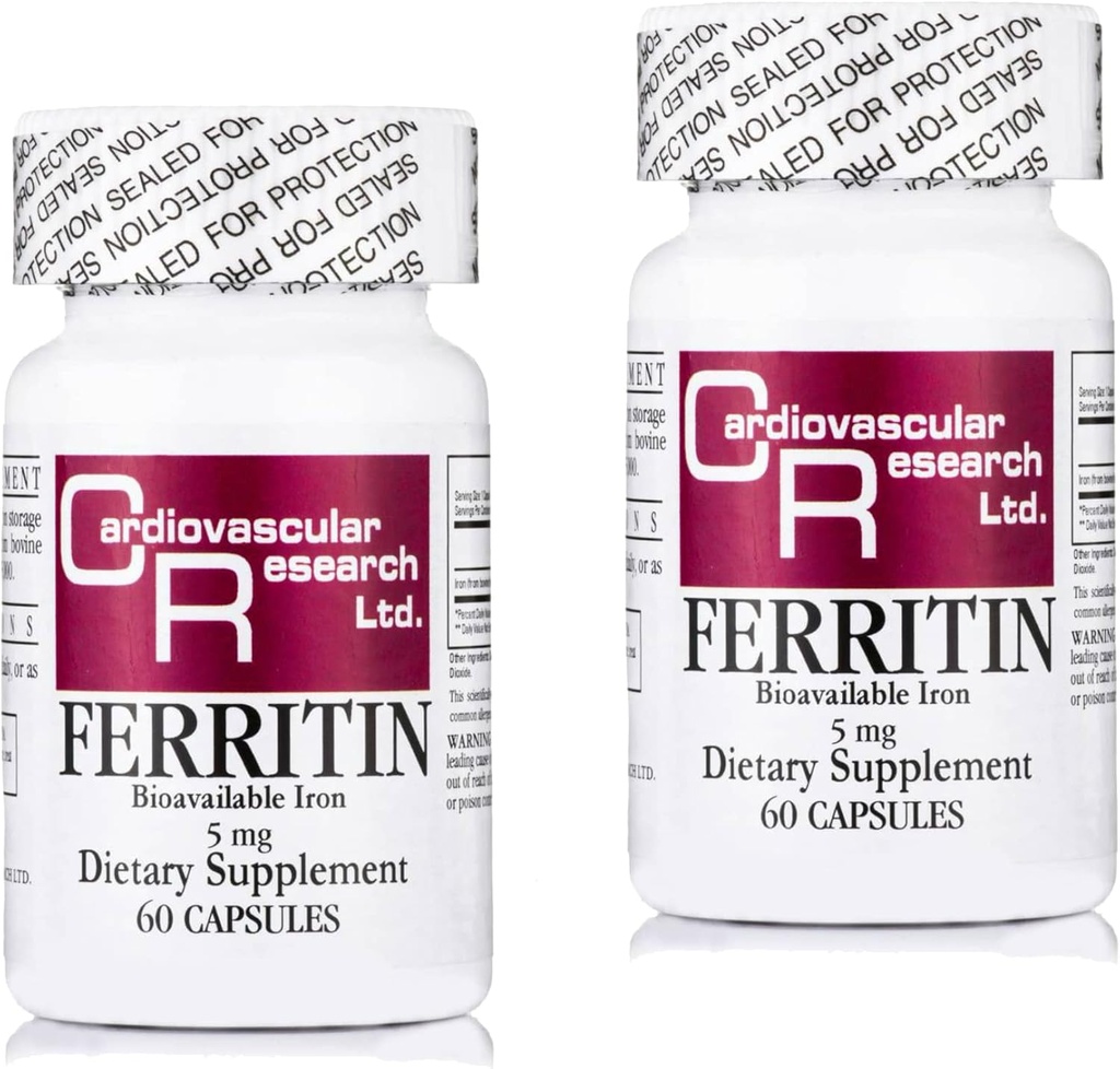 Cardiovascular Research Ferritin Demir Supplement for Women and Men 5 mg 120 Capsules - 2 Pack Saver