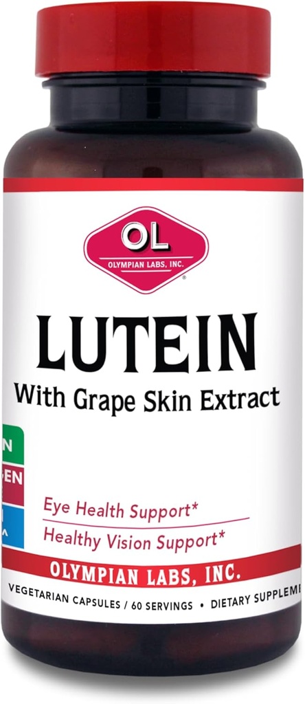 Olympian Labs Lutein 20 mg, 60 Capsules FloraGLO ve Grape Skin Extract ile formüle edildi, Sağlıklı Vizyon ve Göz Fonksiyonlarını Destekledi