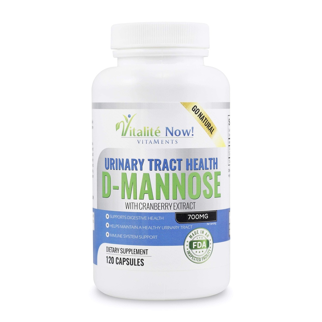 Doğal Urinary Tract Enfeksiyonları ve UTI Desteği için Cranberry Extract ile Yüksek Kuvvetli Saf D-Mannose – Digestive Health - Immune System Support - 700 mg - Non-GMO - 120 Pills