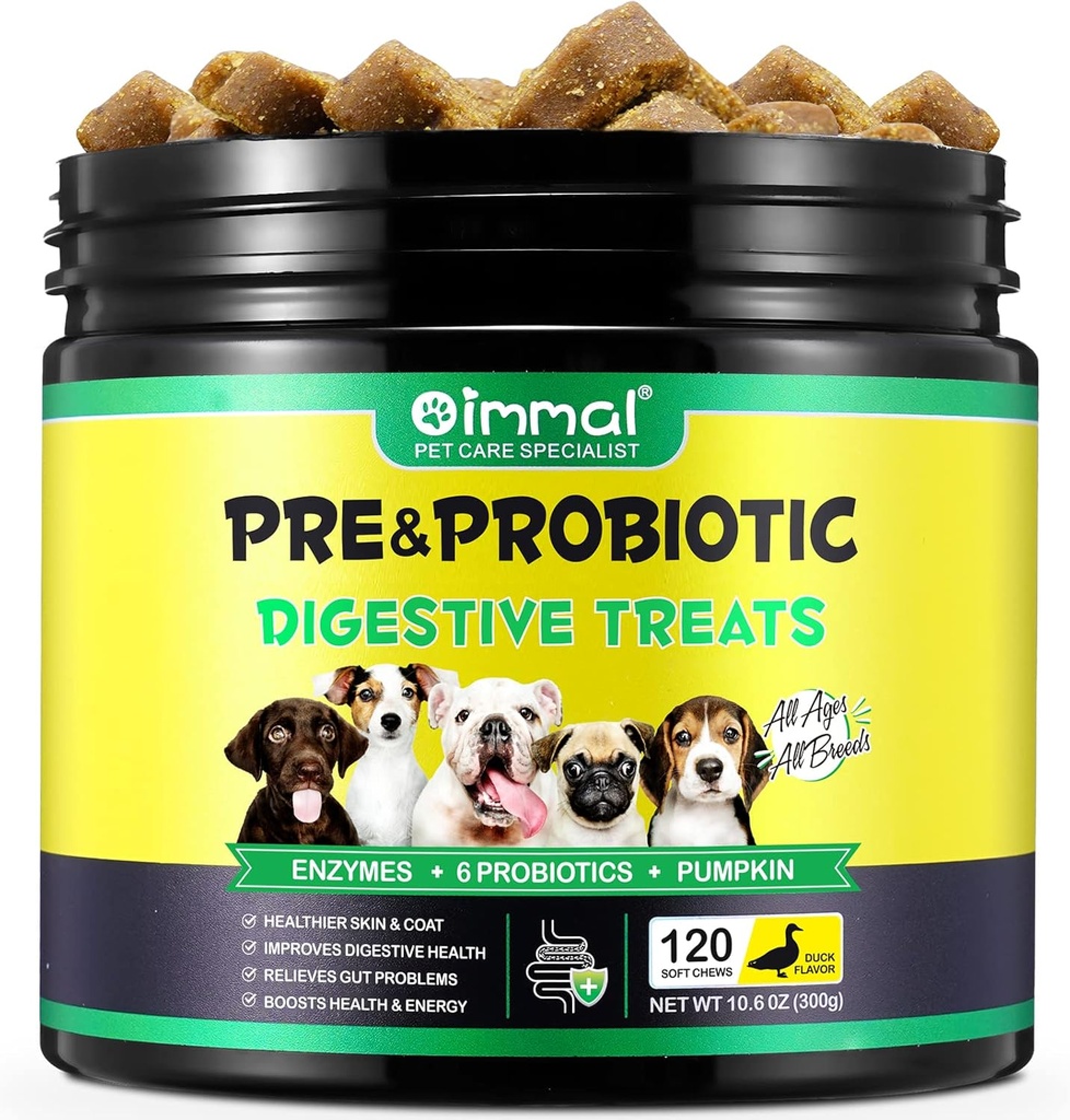 Köpekler için Probiyotikler - Pre & Probiyotik Digestive Treats for Dog, Support Gut Health, Season Allergies, Itchy Ears, Dog Supplement Soft Chews, Immune Function Support for Dogs - 120pc/Duck Flavor