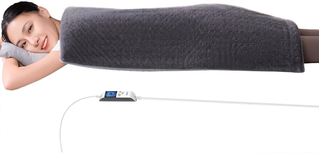 Boncare® 17"x33" Extra Large Θέρμανση Pad for Back Pain Relief & Period Cramp Χωρίς αυτόματο κλείσιμο & 5 αυτόματοι χρονοδιακόπτες κλεισίματος, 6 επίπεδα θερμότητας 9 Hr Auto Off και 12,6ft Cord Bed Foot Warmer (Gray)