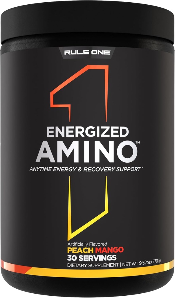 Kural 1 Enerjilenmiş Amino – Herhangi Bir Zaman Enerji ve Kurtarma Desteği BCAAs, Glutamine, Citrulline, Beta Alanine ve Caffeine'den Yeşil Kahve & Çay Yaprakları (30 Hizmet, Peach Mango)