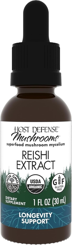 Host Defense Reishi Extract - Heart & Immune Health Support Supplement - Mushroom Supplement to Support Energy & Vitality - Reishi Supplement to Aid General Well-Being - 1 fl oz (30 hizmet)*