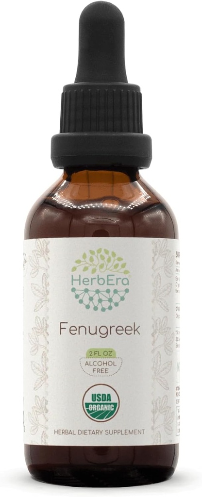 HerbEra Fenugreek B60 USDA Organic Tincture | Alcohol-Free Extract, High-Potency Herbal Drops, Liquid Supplement | Certified Organic Fenugreek (Trigonella foenum-graecum) Dried Fruit (2 oz)