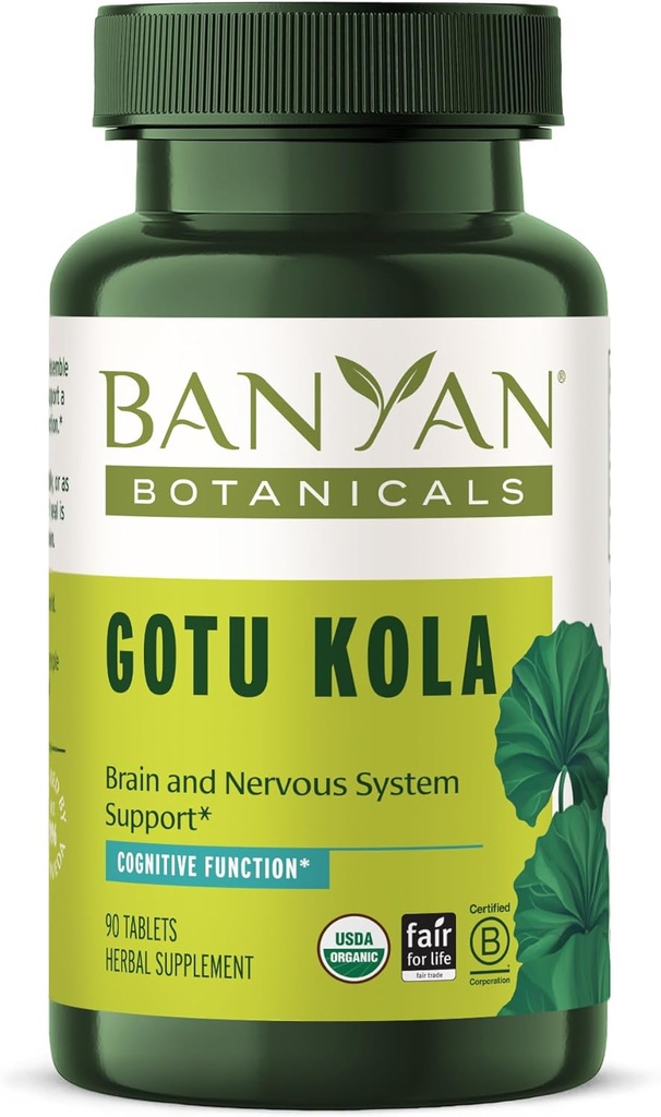 Banyan Botaniks Gotu Kola (Centella Asiatica) – Organik Adaptogen & Nootropic Brain Support Supplement for Health Memory & Concentration* – 90 Tablet – Fairly Traded Sustainable Sourced Vegan