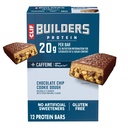 CLIF BUILDERS + Caffeine Protein Bars - Chocolate Chip Cookie Dough Flavor - 20g Plant Based Protein - Gluten Free - Non-GMO - Low Glycemic - No Artificial Sweeteners - 2.4 oz. (12 Pack)