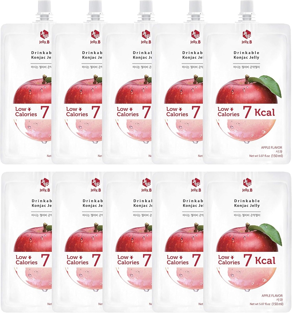 JELLY B Drinkable Konjac Jelly (10 Packs of 150ml) - 0 Gram Sugar, Only 6 kcal Each Packets (Apple)