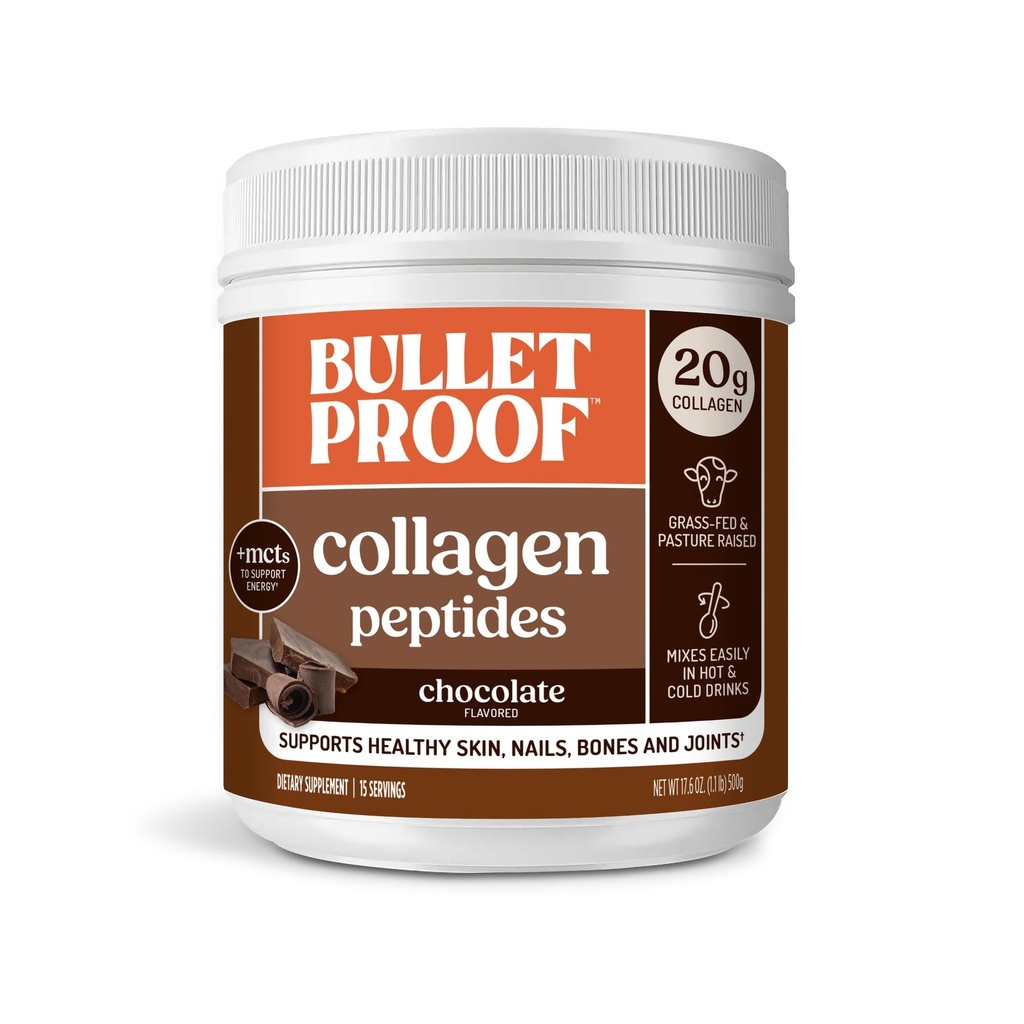 Bulletproof Chocolate Collagen Protein Powder with MCT Oil, 19g Protein, 17.6 Oz, Collagen Peptides and Amino Acids for Healthy Skin, Bones and Joints
