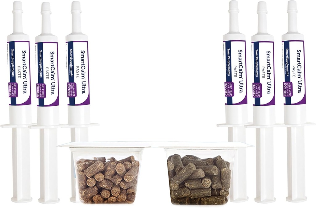 SmartEquine Stres Ease & SmartCalm Ultra Paste 6 Tubes Sche | Nodrew Herbs or Sugar, Equine Supplement, Helpful with Skittish Horses