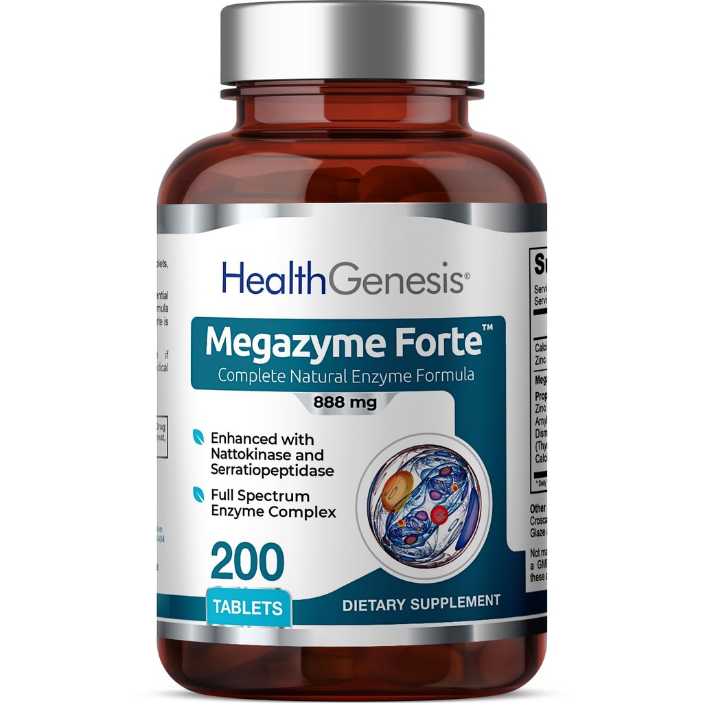Megazyme Forte 200 Tablet - Doğal Bitki Proteolytic Enzymes Nattozimes Serrazimes Supports Digestive System Immune Health