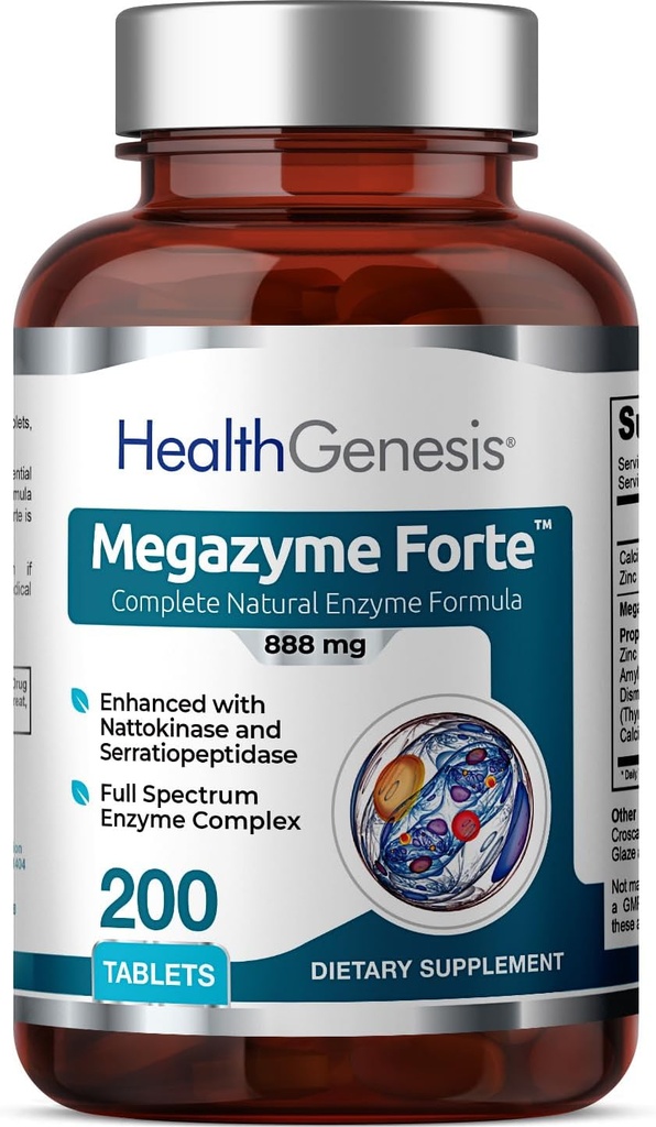Megazyme Forte 200 Tablets - Φυσικό φυτό Proteolytic Enzymes Nattozimes Serrazimes Υποστηρίζει το Digestive System Immune Health