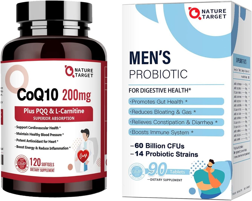 Erkekler için 60 Milyar CFUs14 Strains & CoQ10-200 mg PQ L-Carnitine & Omega-3s