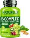 NATLO Vitamin B Kompleksi ile Mesel B12, Metil Folate, Vitamin B6, Biotin Plus Choline, CoQ10 ve Meyve & Sebze Yemekleri - Enerji ve Sağlıklı Stres Cevap - Vegan - 120 Capsules