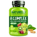 NATLO Vitamin B Kompleksi ile Mesel B12, Metil Folate, Vitamin B6, Biotin Plus Choline, CoQ10 ve Meyve & Sebze Yemekleri - Enerji ve Sağlıklı Stres Cevap - Vegan - 120 Capsules