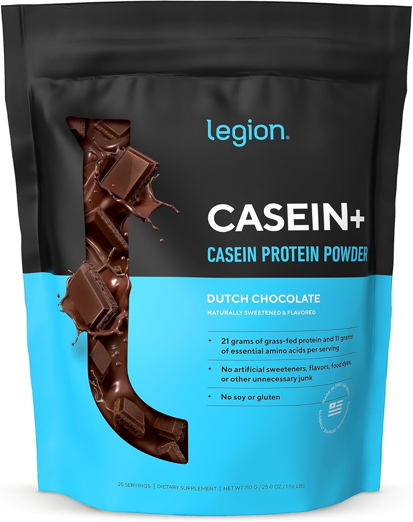 LEGION Casein protein Tozu (Dutch Chocolate) - Slow-Release Micellar Casein Protein Tozu - Non-GMO, Gluten-Free & Natural Sweetized Toz from Grass-Fed Cows (25 hizmet)