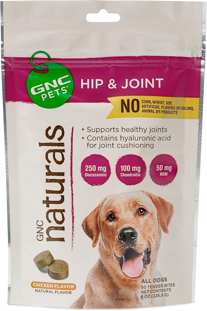 GNC Pets Hip & Joint Tender Bites in Chicken Flavor, Dog Joint Supplement Chews for Health Joints, Pet Vitamins & Minerals Support Dogs' Mobility with GNC Pet Vitamin Mineral Formula, 50 Count