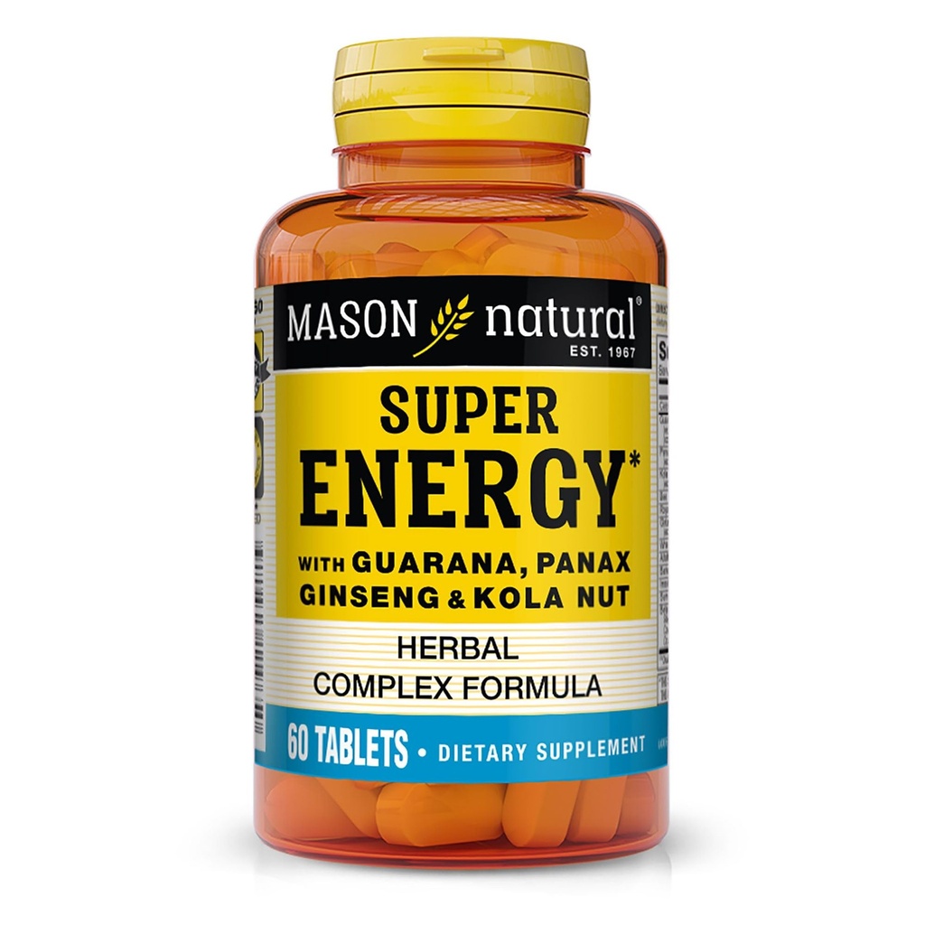MASON NATURAL Super Energy, Guarana, Panax Ginseng & Kola Nut ile Optimal Performans & Enerji, 30 Gün Supply