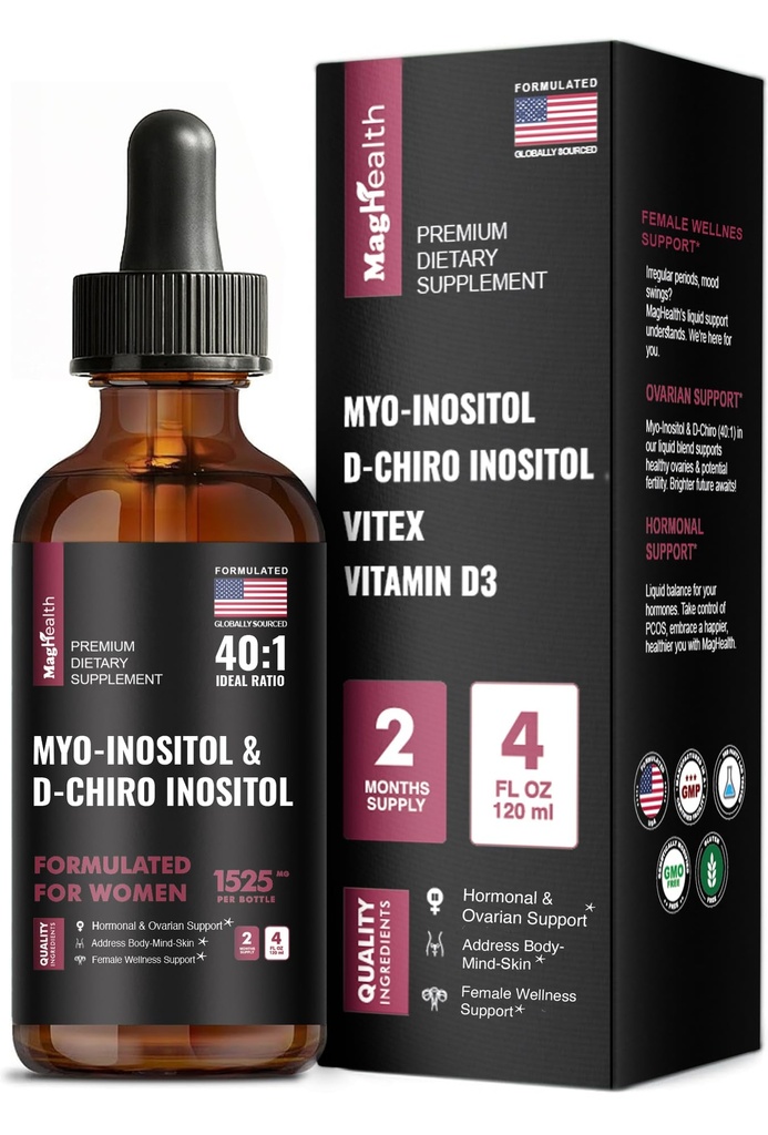 Myo-Inositol & D-Chiro Inositol - 40:1 - 60-Day Supply - Kadın Sağlığı Desteği ve Günlük Sağlık Desteği Genel Dengeyi Teşvik Etmek - Premium Inositol Supplement