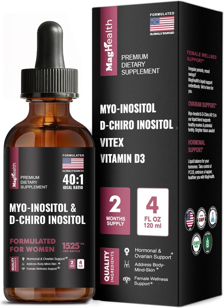 Myo-Inositol & D-Chiro Inositol - 40:1 - 60-Day Supply - Kadın Sağlığı Desteği ve Günlük Sağlık Desteği Genel Dengeyi Teşvik Etmek - Premium Inositol Supplement