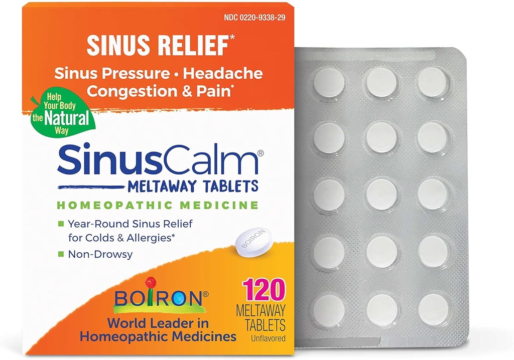Boiron SinusCalm Tabletleri Sinus Ağrısı Yardımı, Runny Nose, Congestion, Sinus Baskı, Headache - 120 Kont