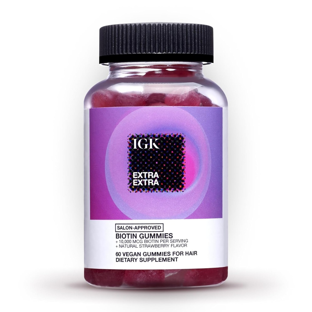 IGK Biotin Saç Gummies 10.000 Telefon Biotin (60 Kont), Strawberry Flavored, Saç Büyüme Tamamları Sağlıklı Saçlar, Skin & Nails, Vegan, Saç Kaybı ve İncelenmesi Yardım