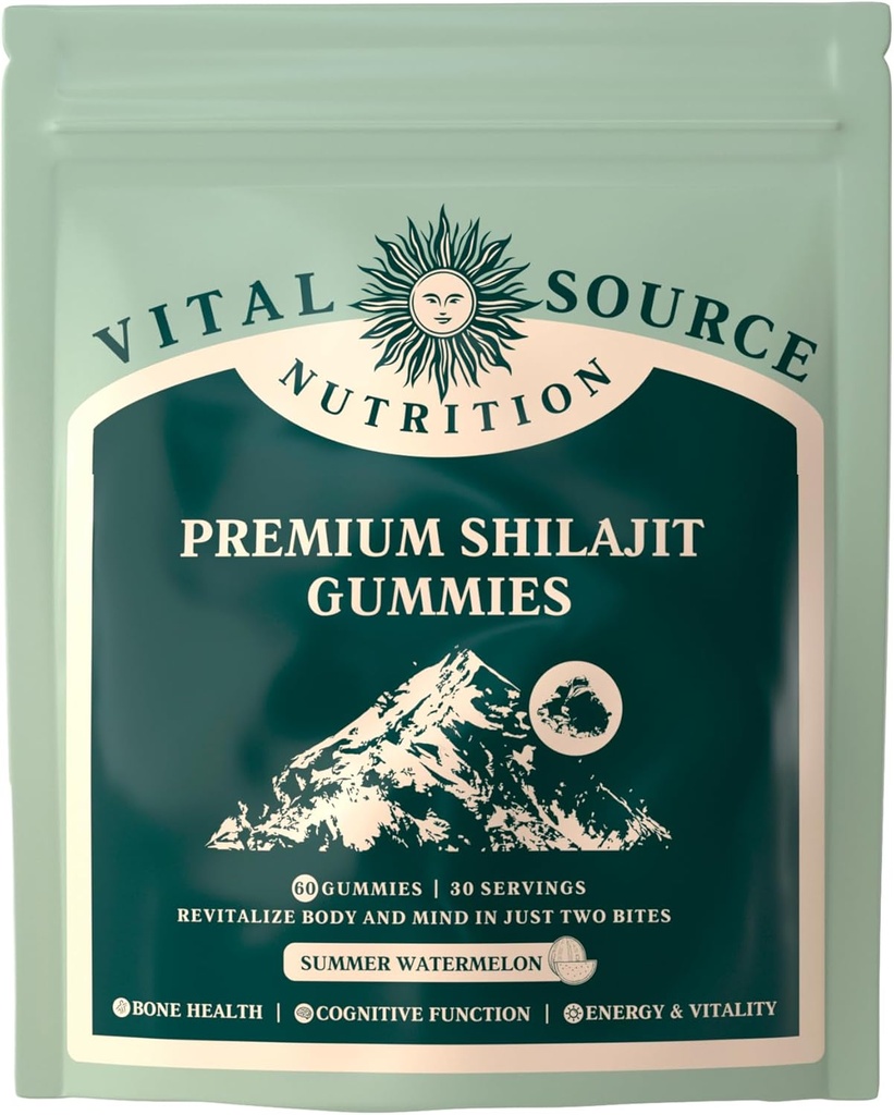 Ζωτική Διατροφή Πηγής - Premium Shilajit Gummies - Οστό, εγκέφαλος, ενέργεια και ζωτικότητα Υποστήριξη - Ιμαλαΐων Βιολογικό Shilajit - Vegan, Gluten-free & Hanal - Καλοκαίρι Καρπούζι - 60 Gummies - 30 Υπηρεσίες